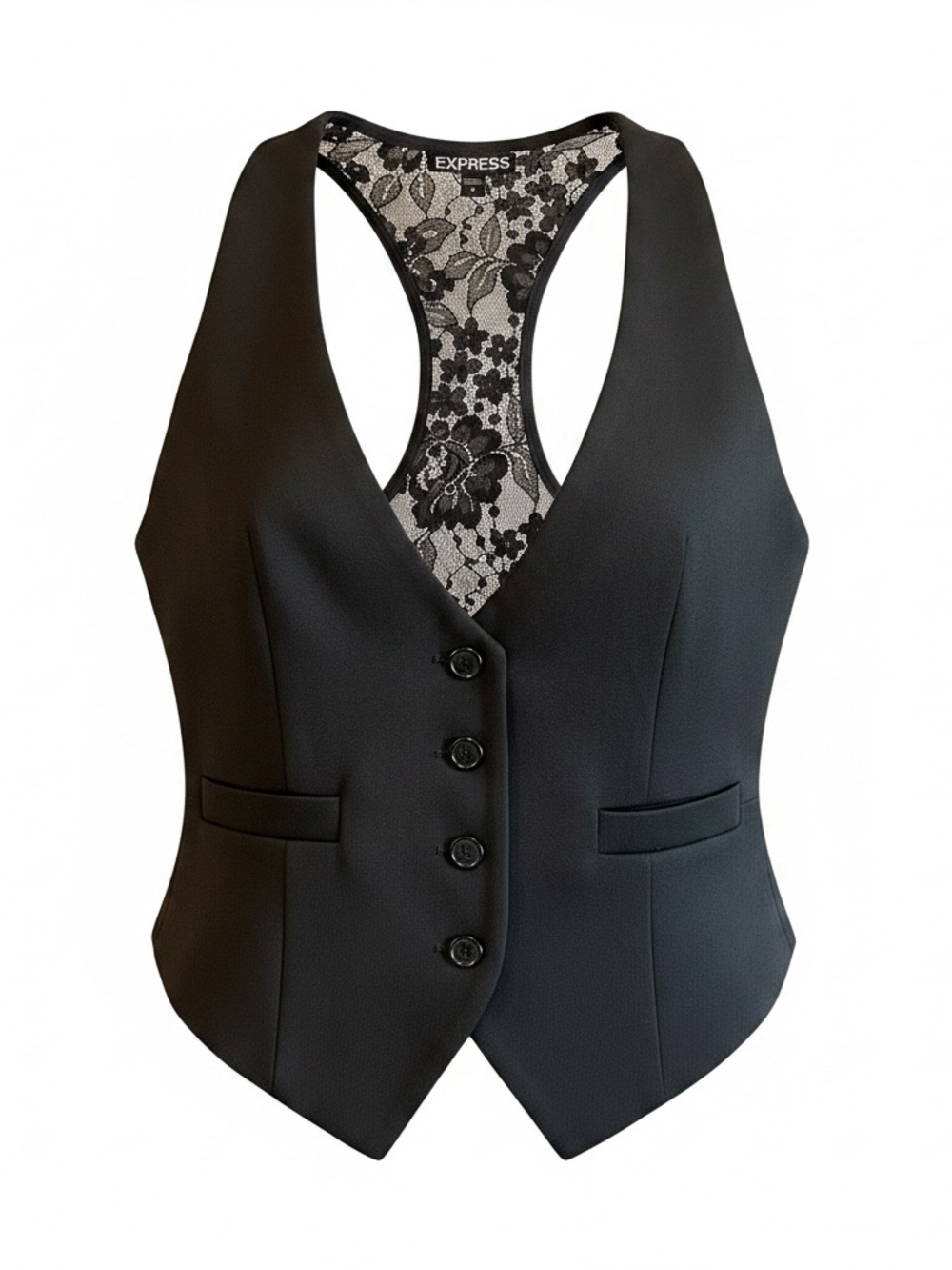 Women’s Black Lace Racer Back Button Vest - Size 2 - by Express - Picture 16 of 16